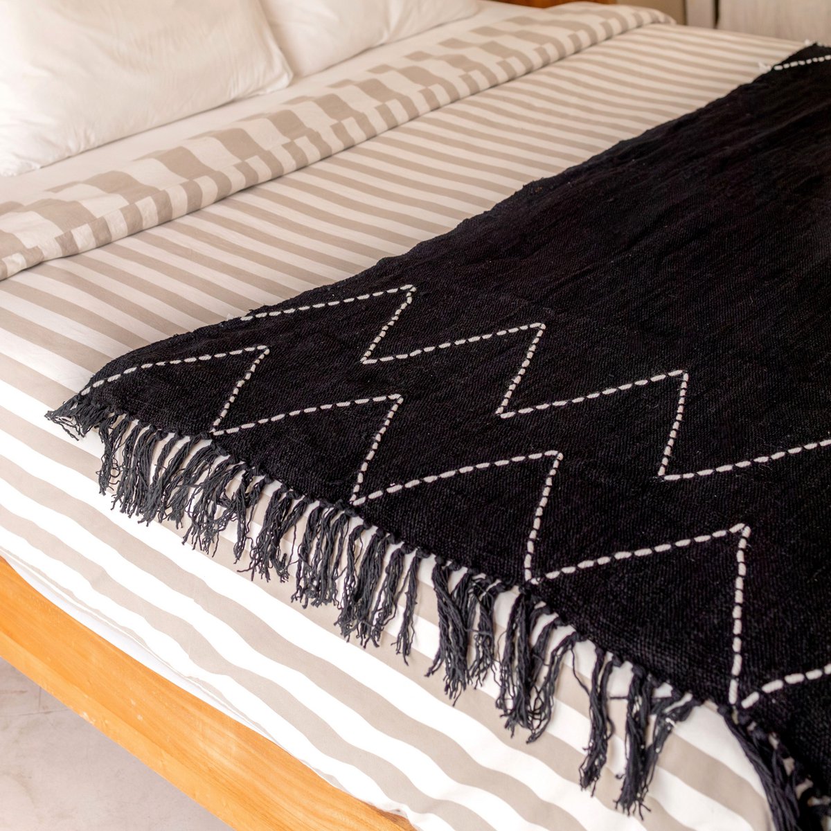 Plaid Linggah Zwart Katoen - 140x200 cm