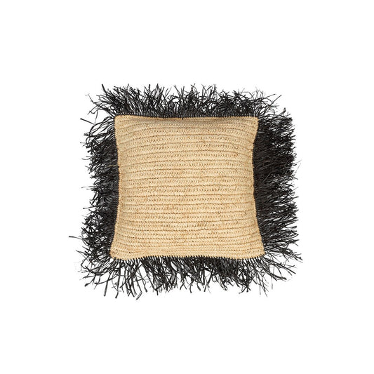 Raffia kussenhoes naturel/zwart 40 cm