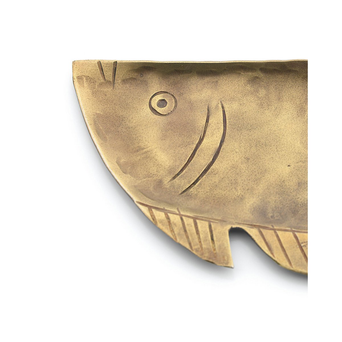 Visvormig dienblad van messing goud