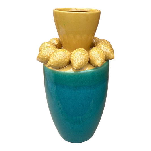 Porseleinen vaas Lemon Juice geel/turquoise - 37 cm