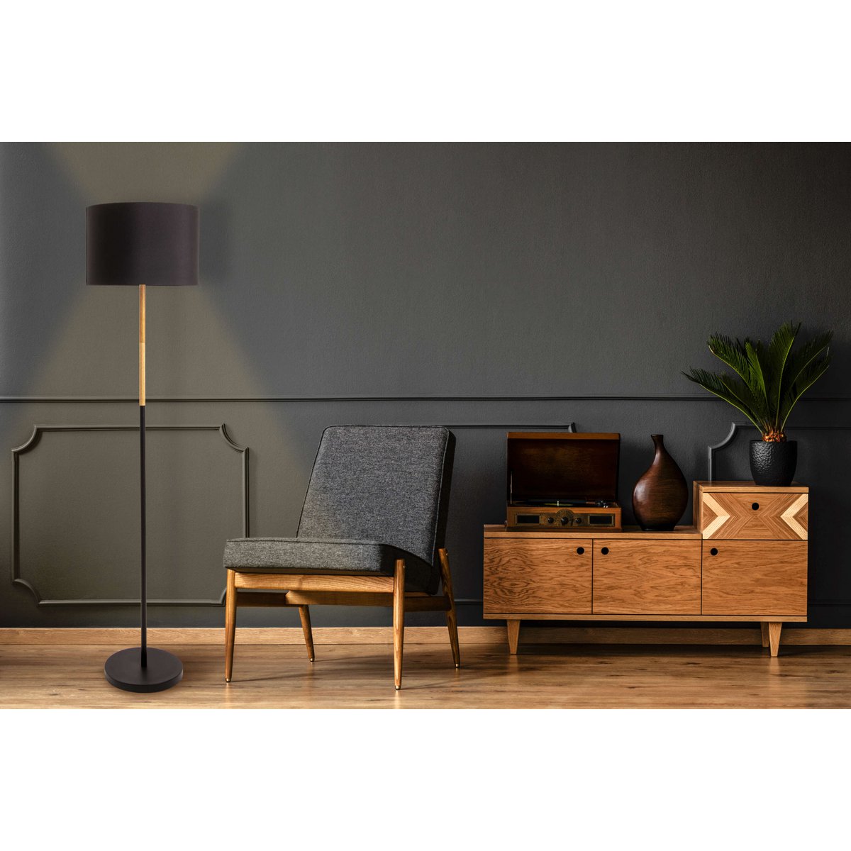 Vloerlamp Tessile Zwart/Naturel - 126 cm (E27)