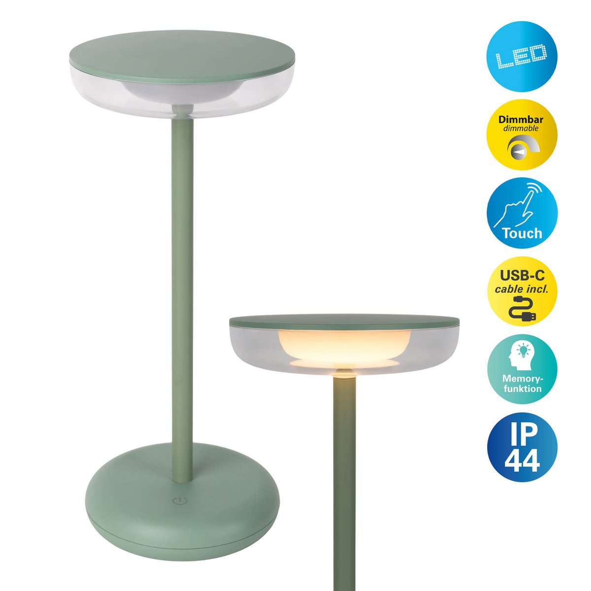Snoerloze Tafellamp Pasi Mint Touch - 26 cm (Dimbaar)