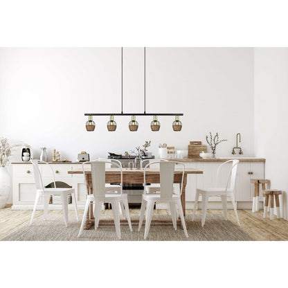 Hanglamp Corbis 5-Lichts Zwart/Rotan - 100 cm (E14)