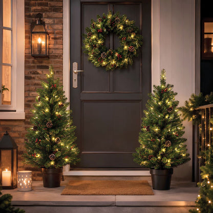Kerstset Creston Verlicht Groen - 2 × 90 cm + kerstkrans Ø 45 cm
