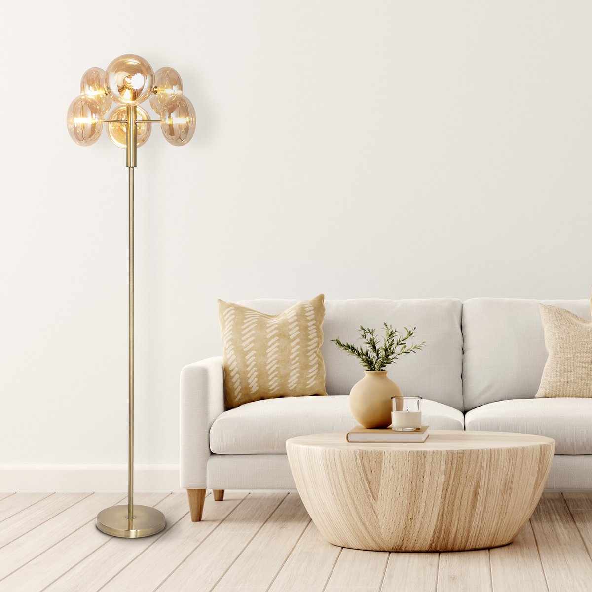Vloerlamp Orion Messing/Amberglas - 165 cm (G9)