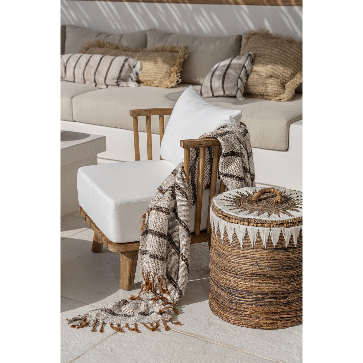 Katoenen plaid S'il vous plaid boheems wit