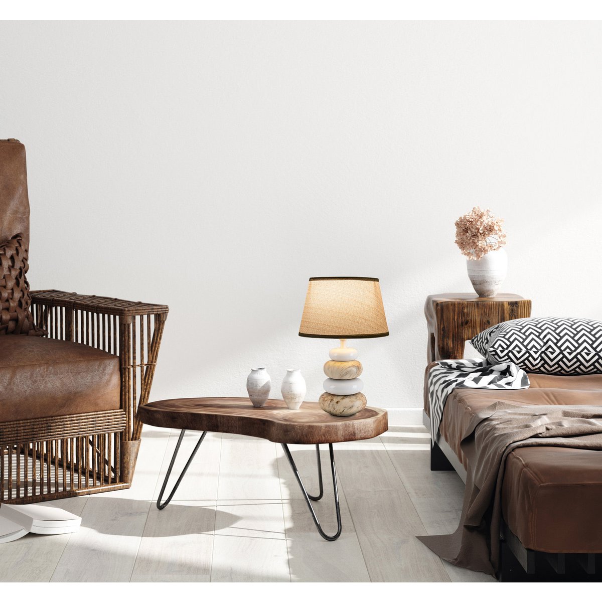 Keramische tafellamp "Stoney", keramische tafellamp in bruin, met E14 - aansluiting, tafellamp voor eetkamer, woonkamer, gang of kantoor, of als een bedlamp, 31 cm hoog - OutHome