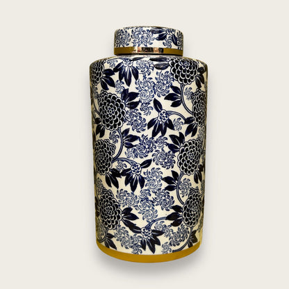 Porseleinen gemberpot Aline blauw/wit