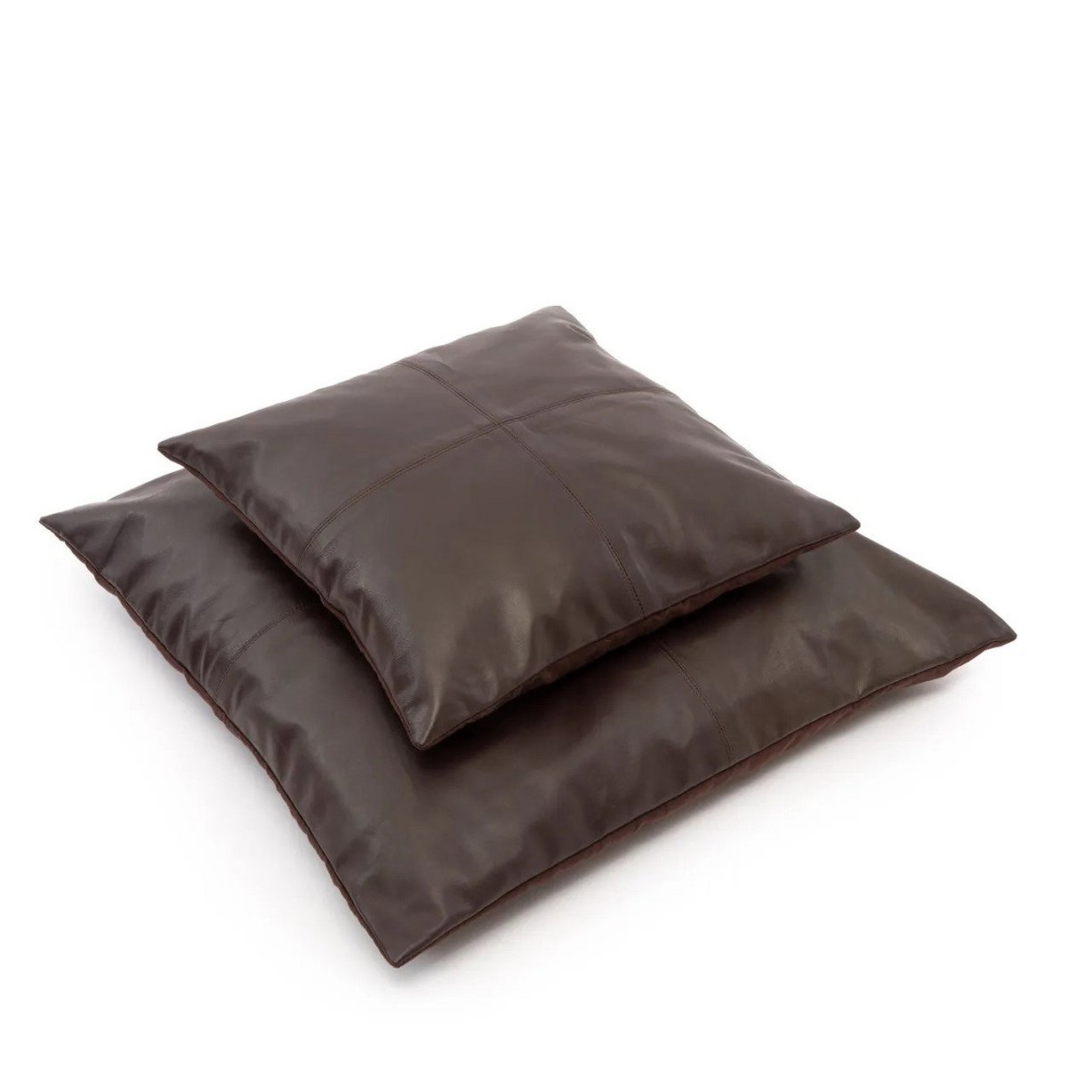 Leren kussenhoes Vierpanelen choco - 60 cm