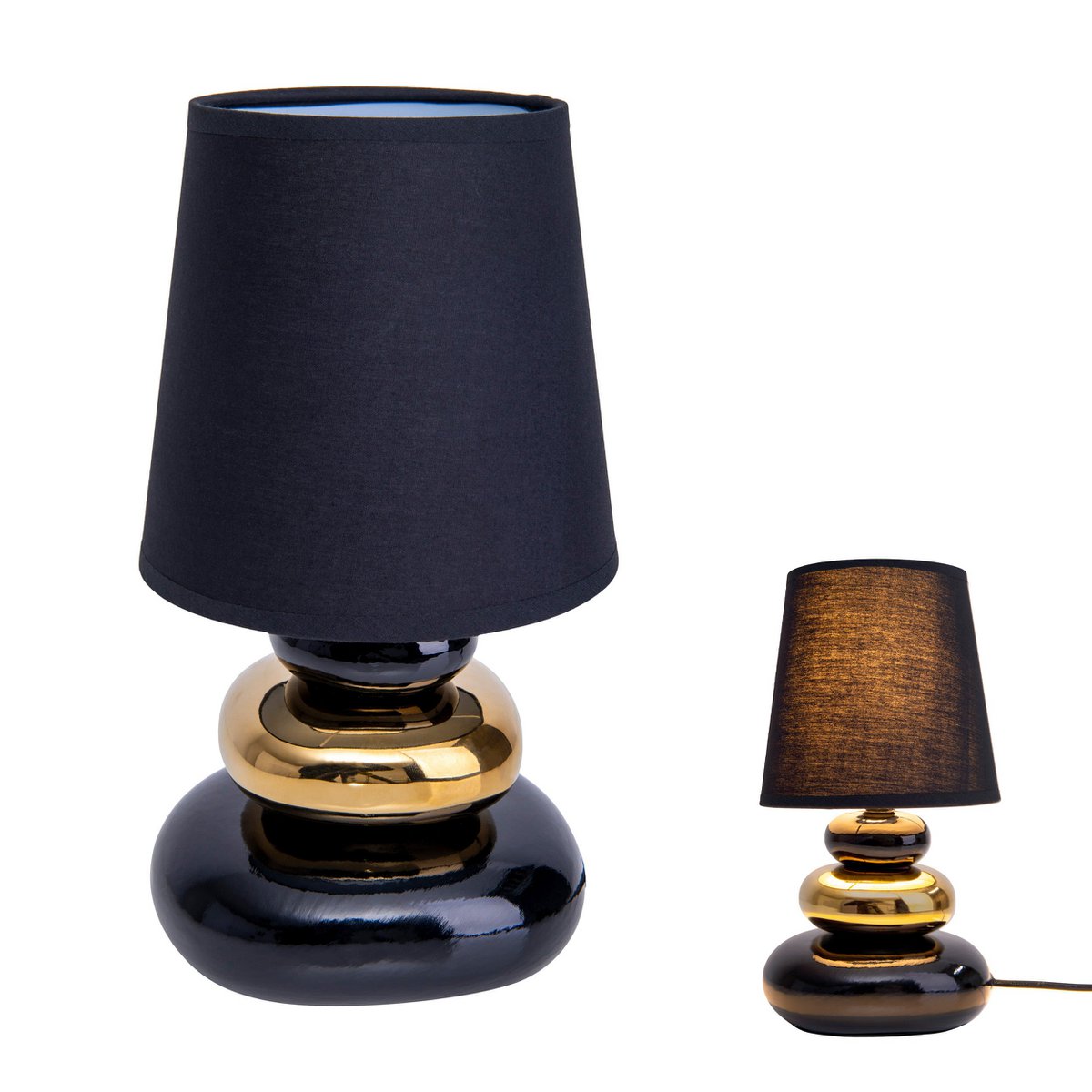 Keramische Tafellamp Stoney Zwart/Goud - 31 cm (E14)