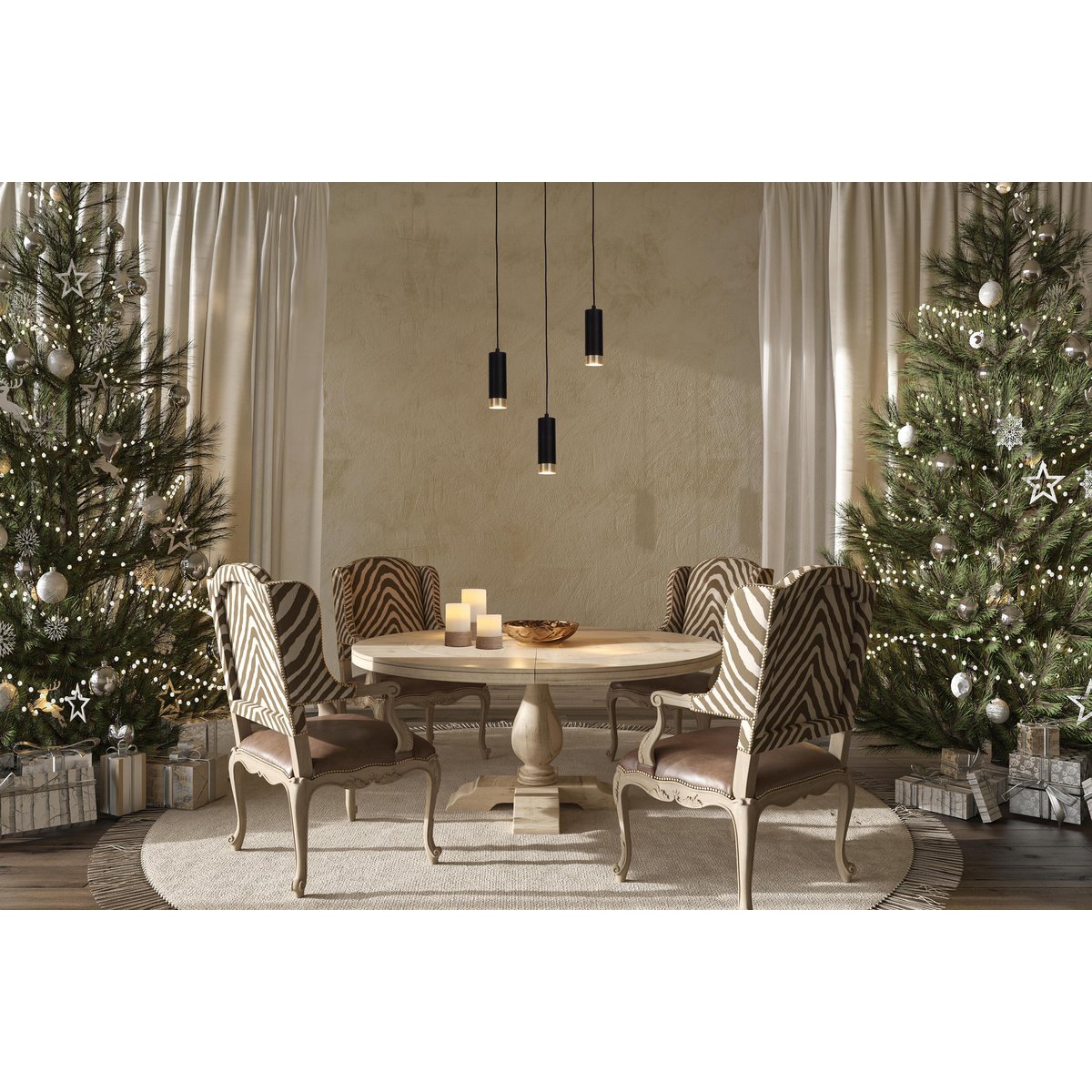 Hanglamp Fridu 3-Lichts Mat Zwart - 48 cm (GU10)