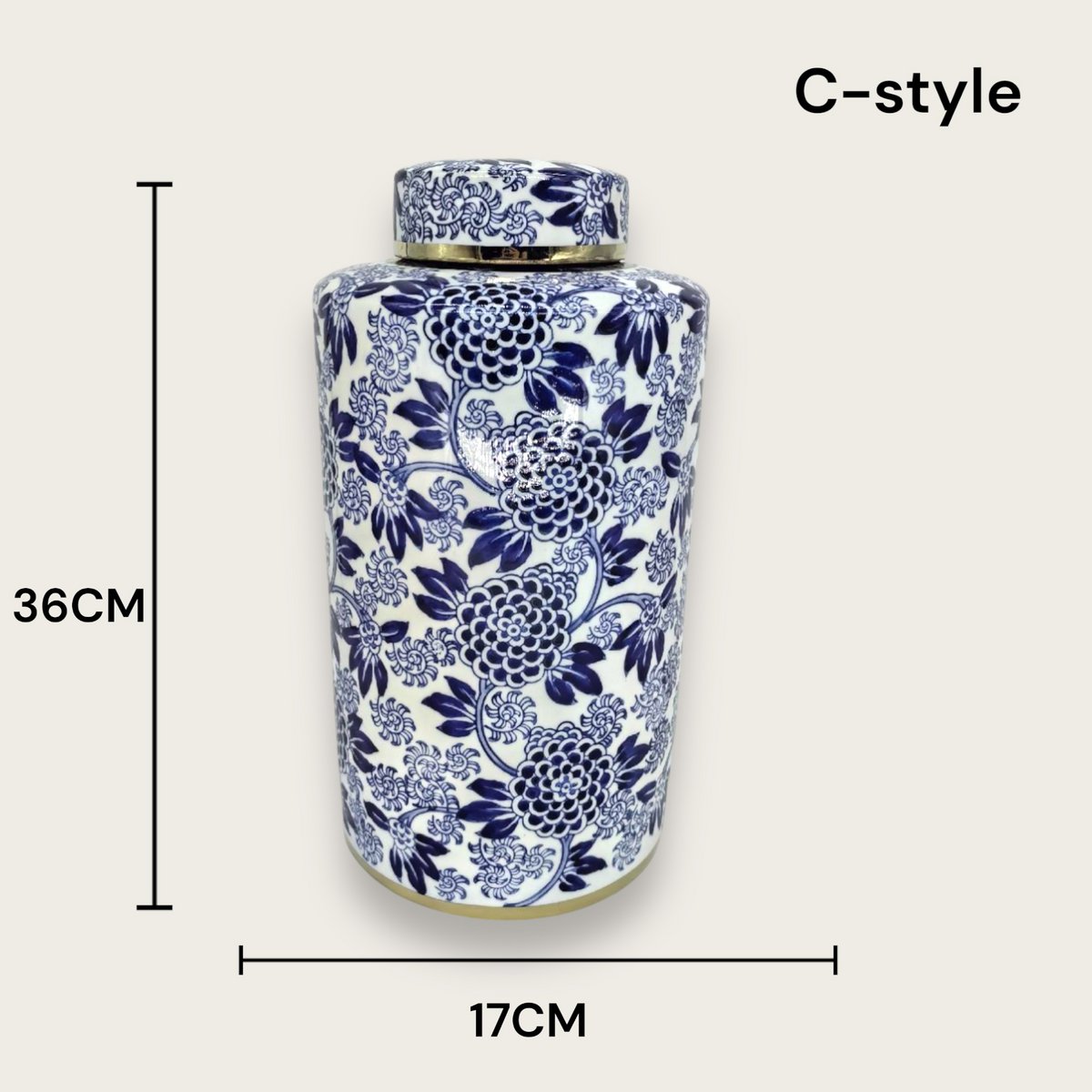 Porseleinen gemberpot Aline blauw/wit