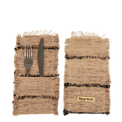 Katoenen bestekhouder Oh My Gee beige/zwart