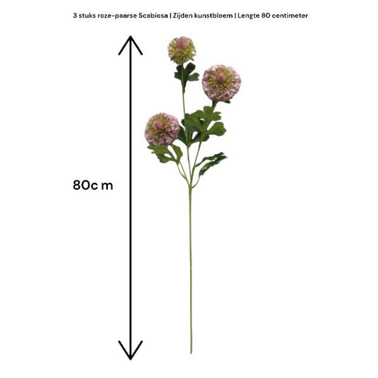 Zijden kunstbloem Scabiosa rood (set van 2) - 80 cm