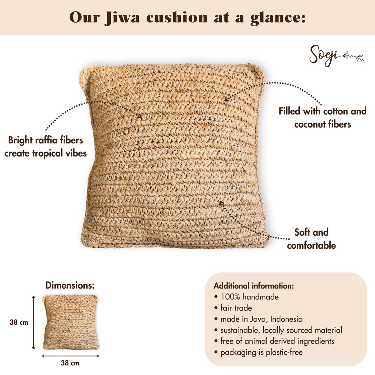 Sierkussen Jiwa Raffia Beige - 40x40 cm