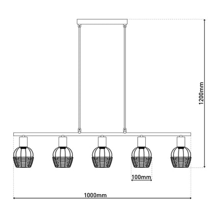 Hanglamp Corbis 5-Lichts Zwart/Rotan - 100 cm (E14)