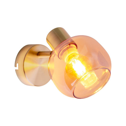 Glazen wandvlek "Libby", klassieke wandlamp gemaakt van messing gekleurd metaal en getinte glas in barnsteen, met E14 - aansluiting, voor eetkamer, woonkamer, gang of kantoor, 16 cm - OutHome