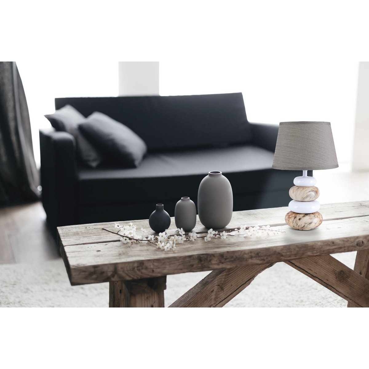 Keramische tafellamp "Stoney", keramische tafellamp in bruin, met E14 - aansluiting, tafellamp voor eetkamer, woonkamer, gang of kantoor, of als een bedlamp, 31 cm hoog - OutHome