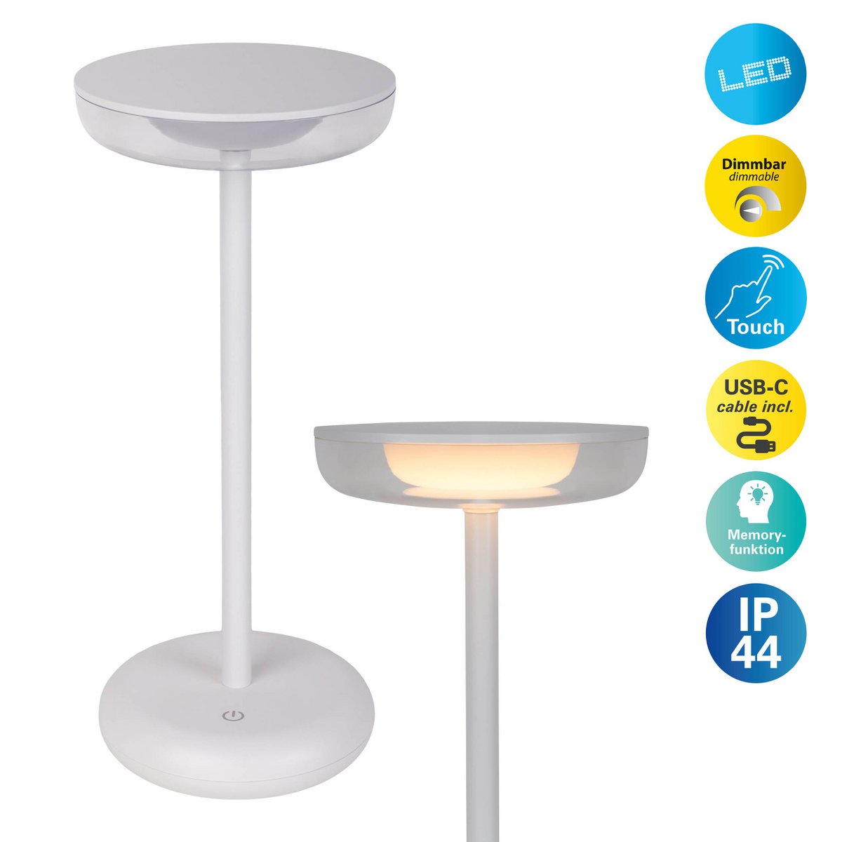 Snoerloze Tafellamp Pasi Wit Touch - 26 cm (Dimbaar)
