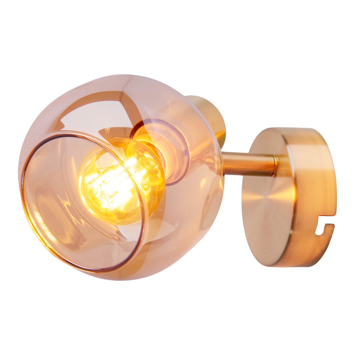 Glazen wandvlek "Libby", klassieke wandlamp gemaakt van messing gekleurd metaal en getinte glas in barnsteen, met E14 - aansluiting, voor eetkamer, woonkamer, gang of kantoor, 16 cm - OutHome