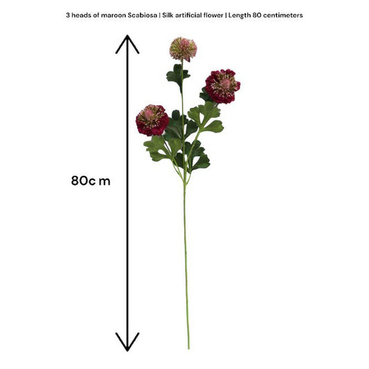Zijden kunstbloem Scabiosa rood - 80 cm (Set van 2)