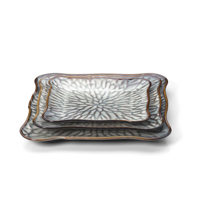 Porseleinen bord Lotus ice square grijs bruin - L