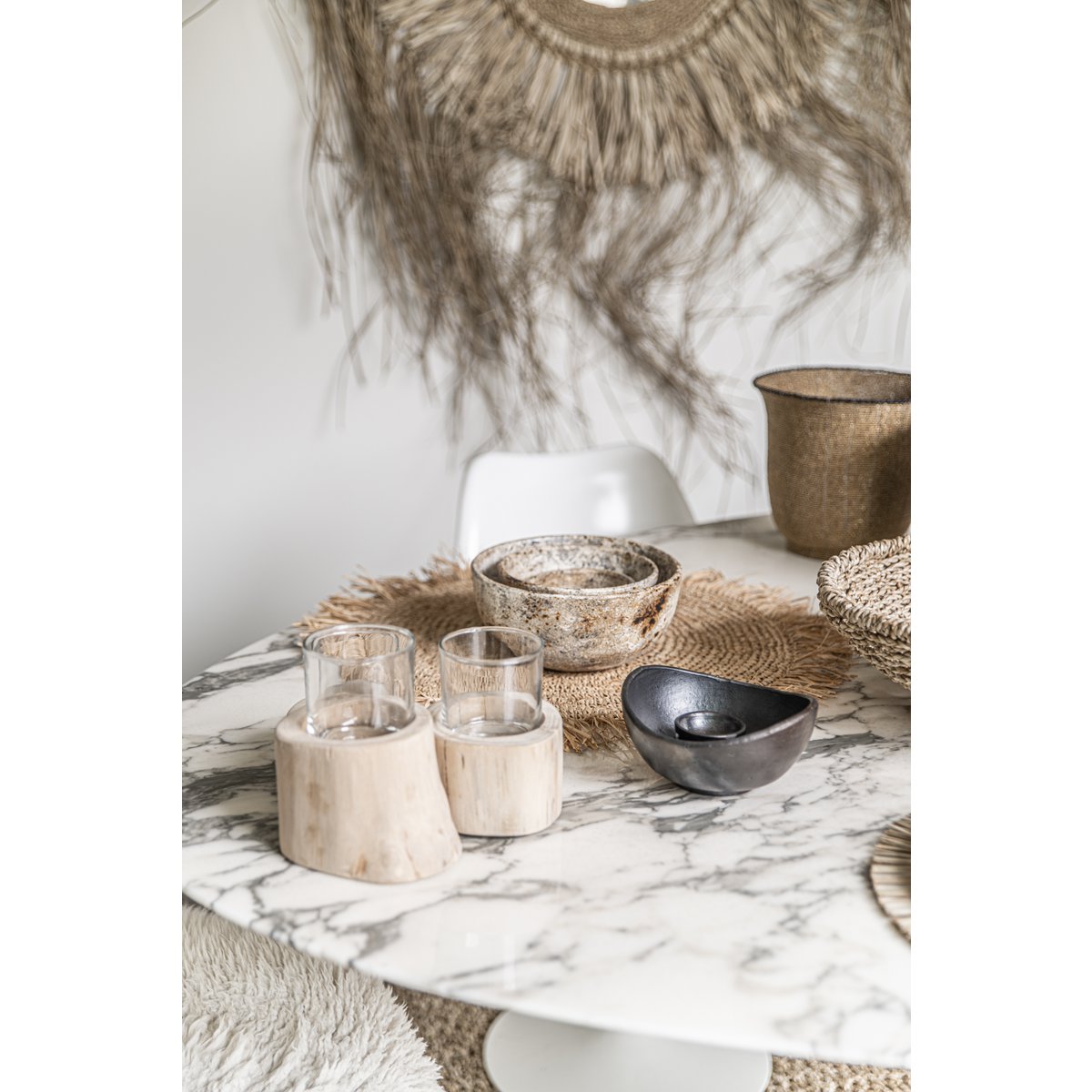 Gebrande terracotta kommen zwart (set van 3)