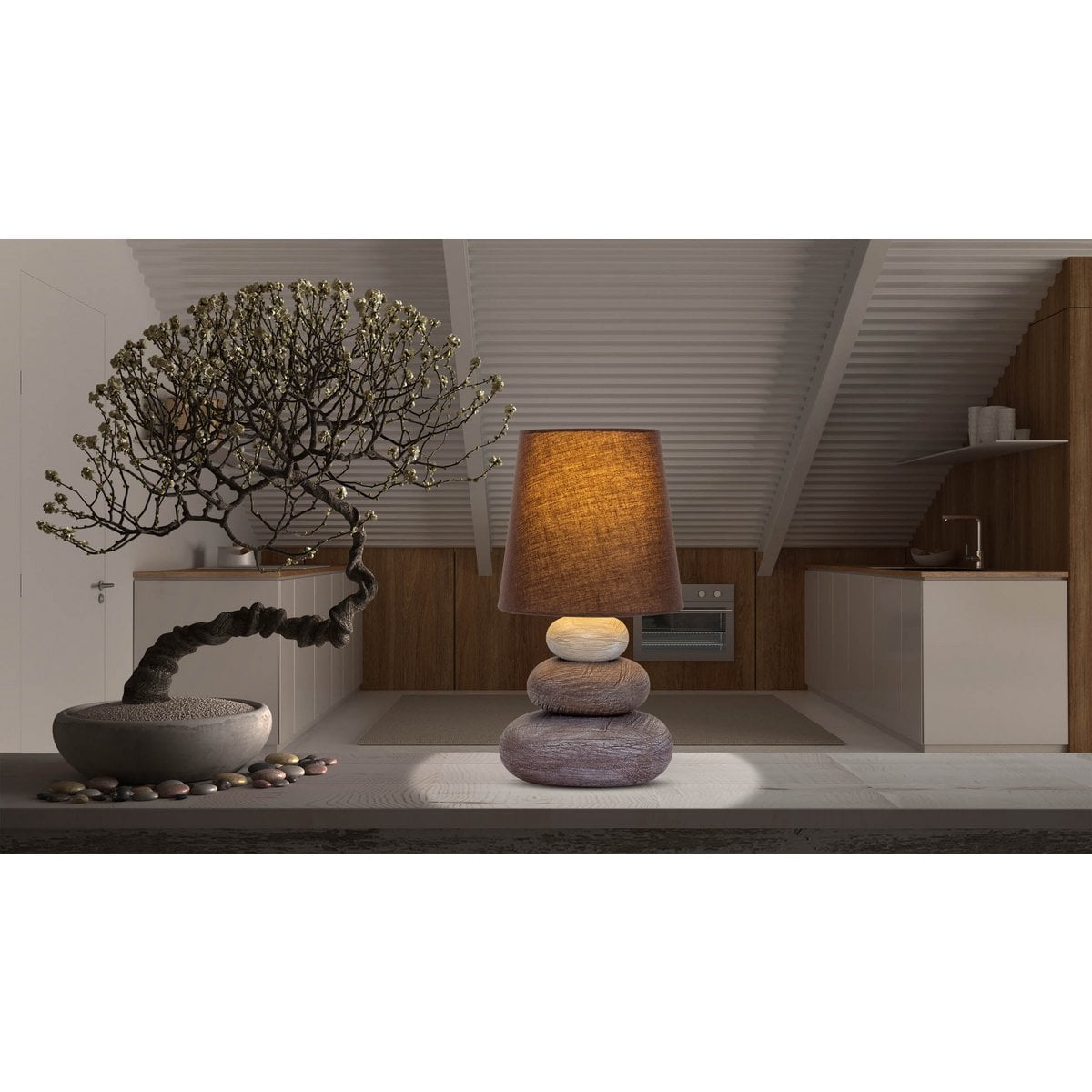 Keramische tafellamp "Stoney", keramische tafellamp in bruin, met E14 - aansluiting, tafellamp voor eetkamer, woonkamer, gang of kantoor, of als een bedlamp, 31 cm hoog - OutHome