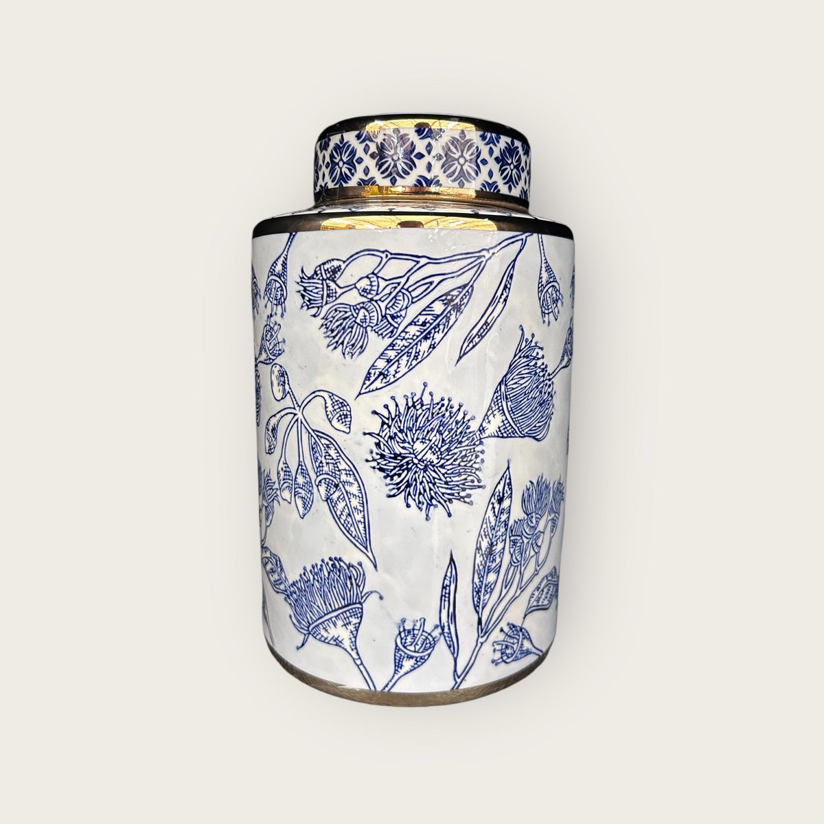 Porseleinen gemberpot Aline blauw/wit