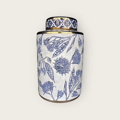 Porseleinen gemberpot Aline blauw/wit