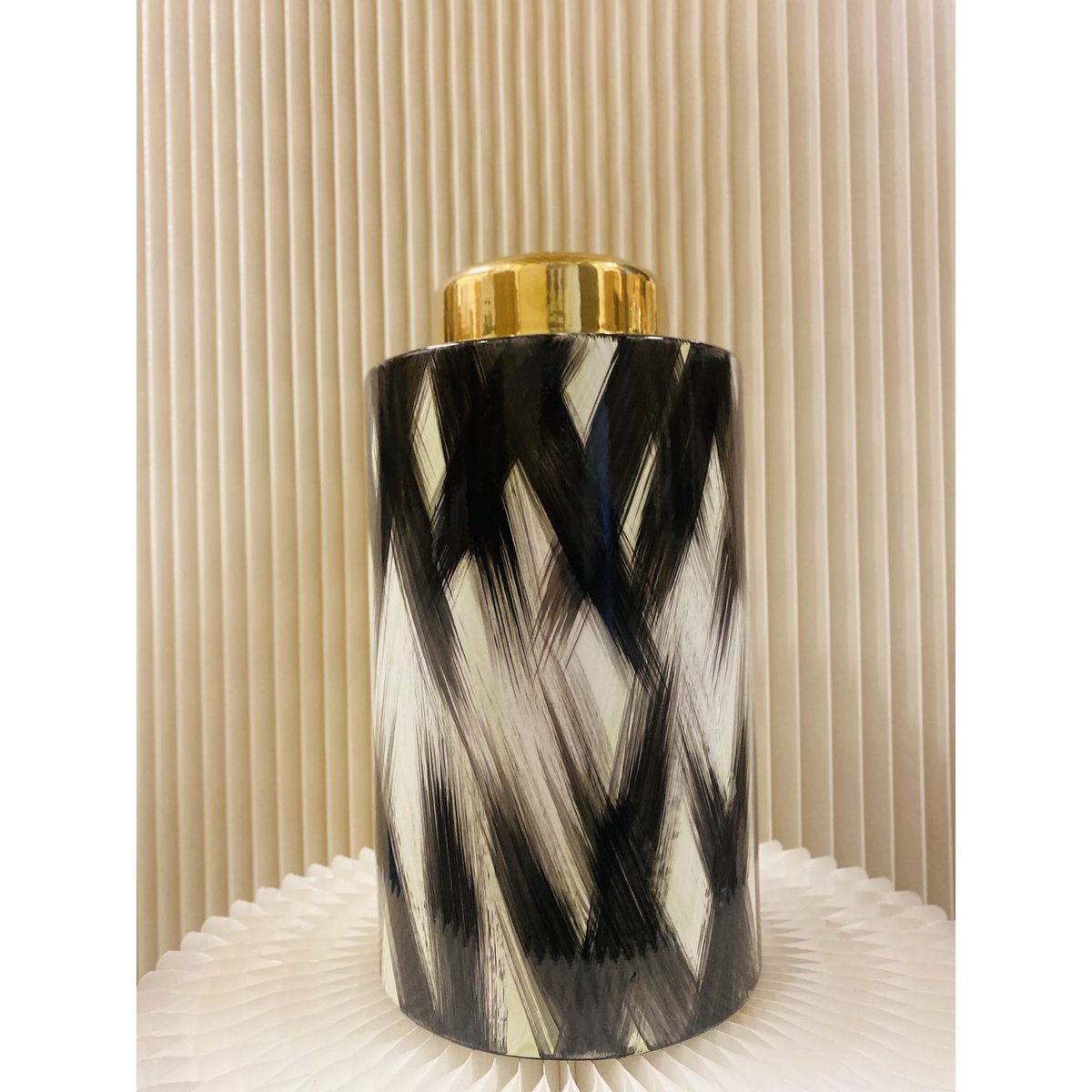 Keramische pot zwart/wit/goud - klein formaat