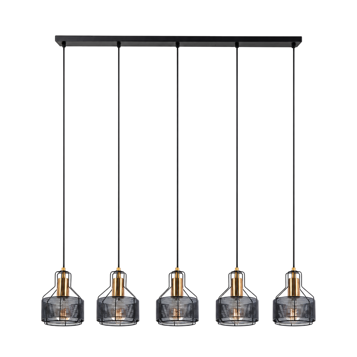Hanglamp Foro 5-Lichts Zwart/Goud - 96 cm (E27) productfoto op witte achtergrond