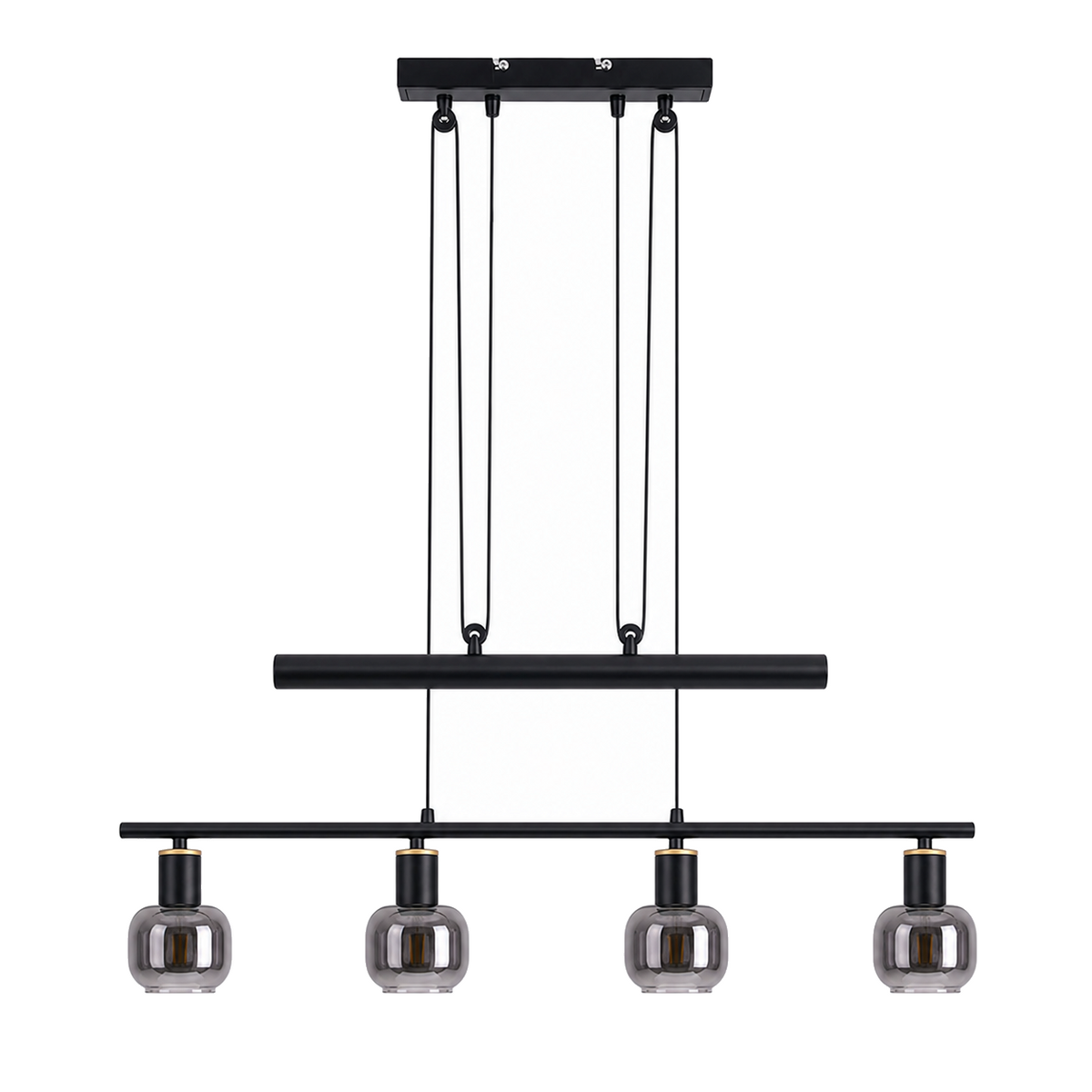 Hanglamp Fumoso 4-Lichts Zwart Rookglas - 78 cm (E14) productfoto op witte achtergrond