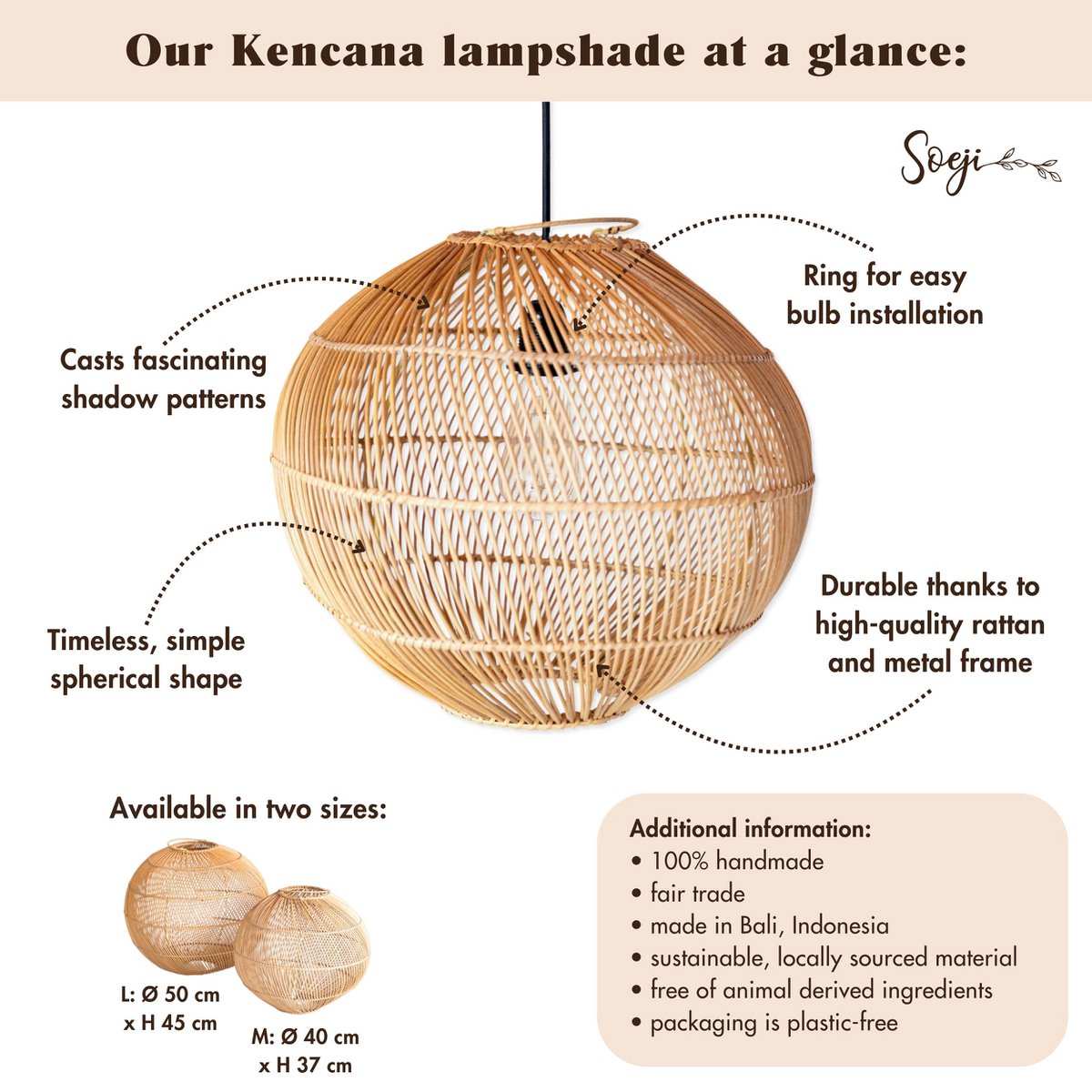Lampenkap Kencana Rotan Rond - Ø 40/50 cm