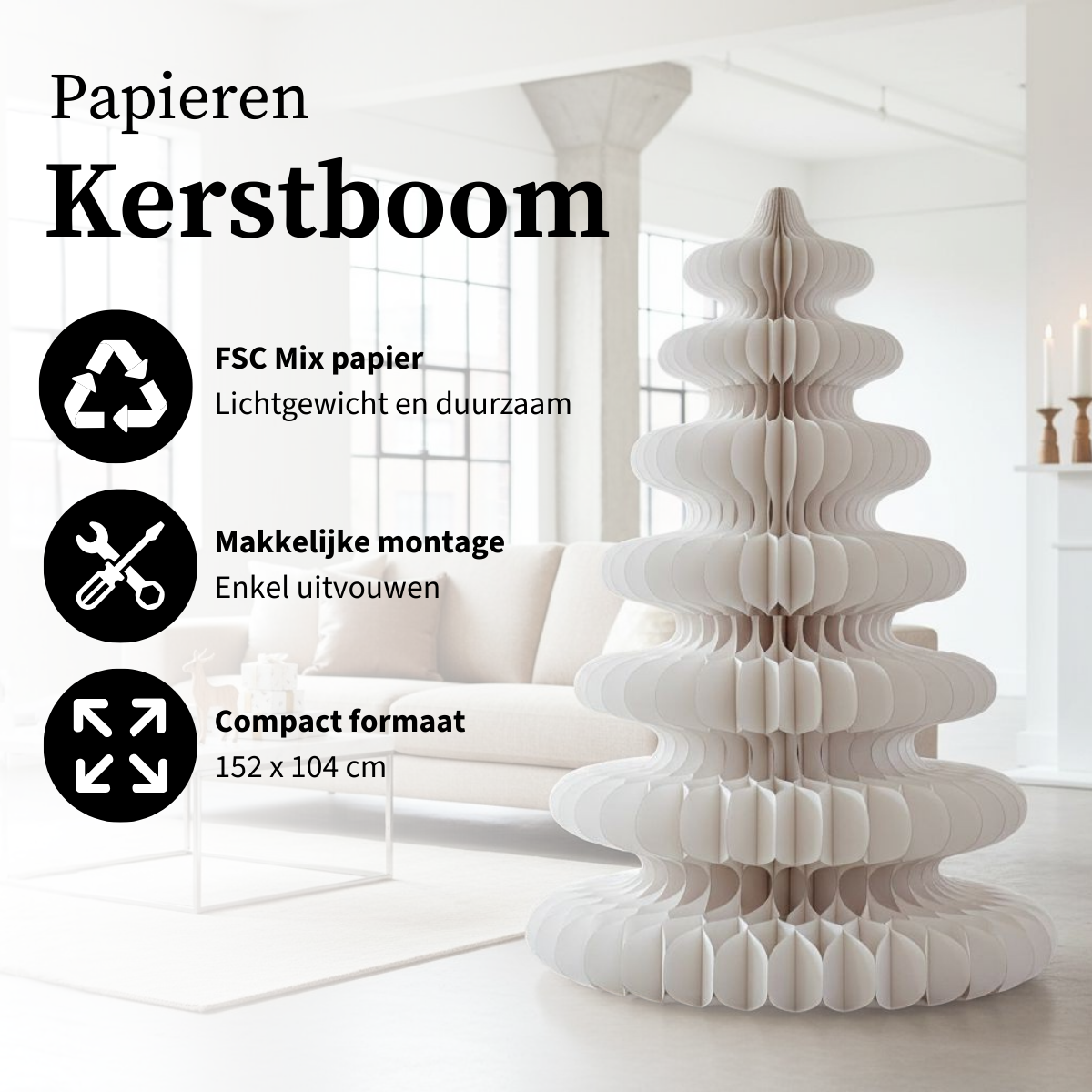 Decoratieve Kerstboom Papier Wit - 152 cm