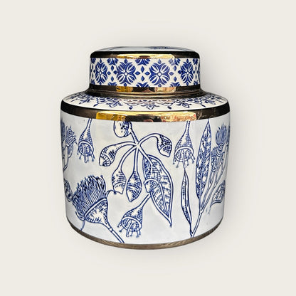 Porseleinen gemberpot Aline blauw/wit