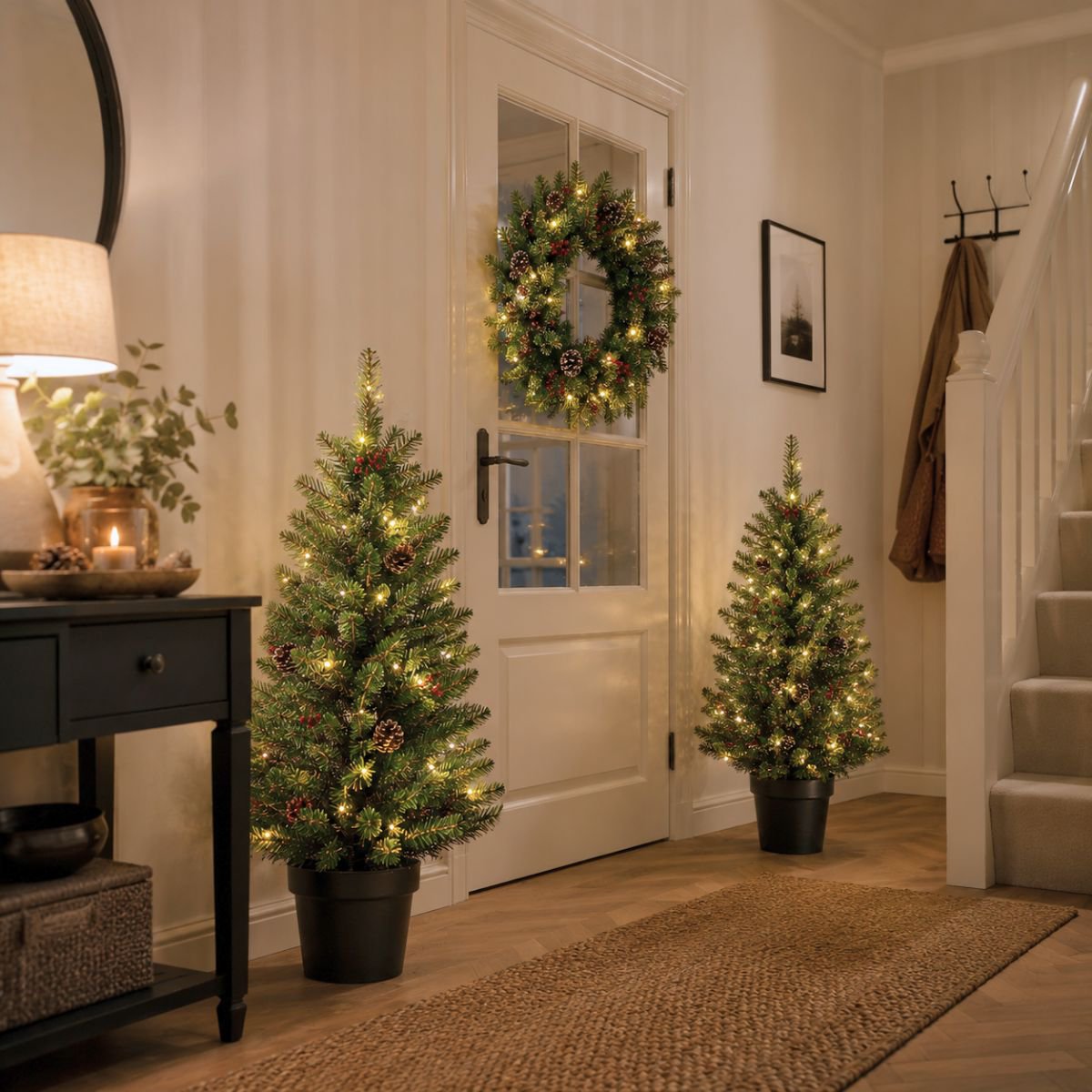 Kerstset Creston Verlicht Groen - 2 × 90 cm + kerstkrans Ø 45 cm