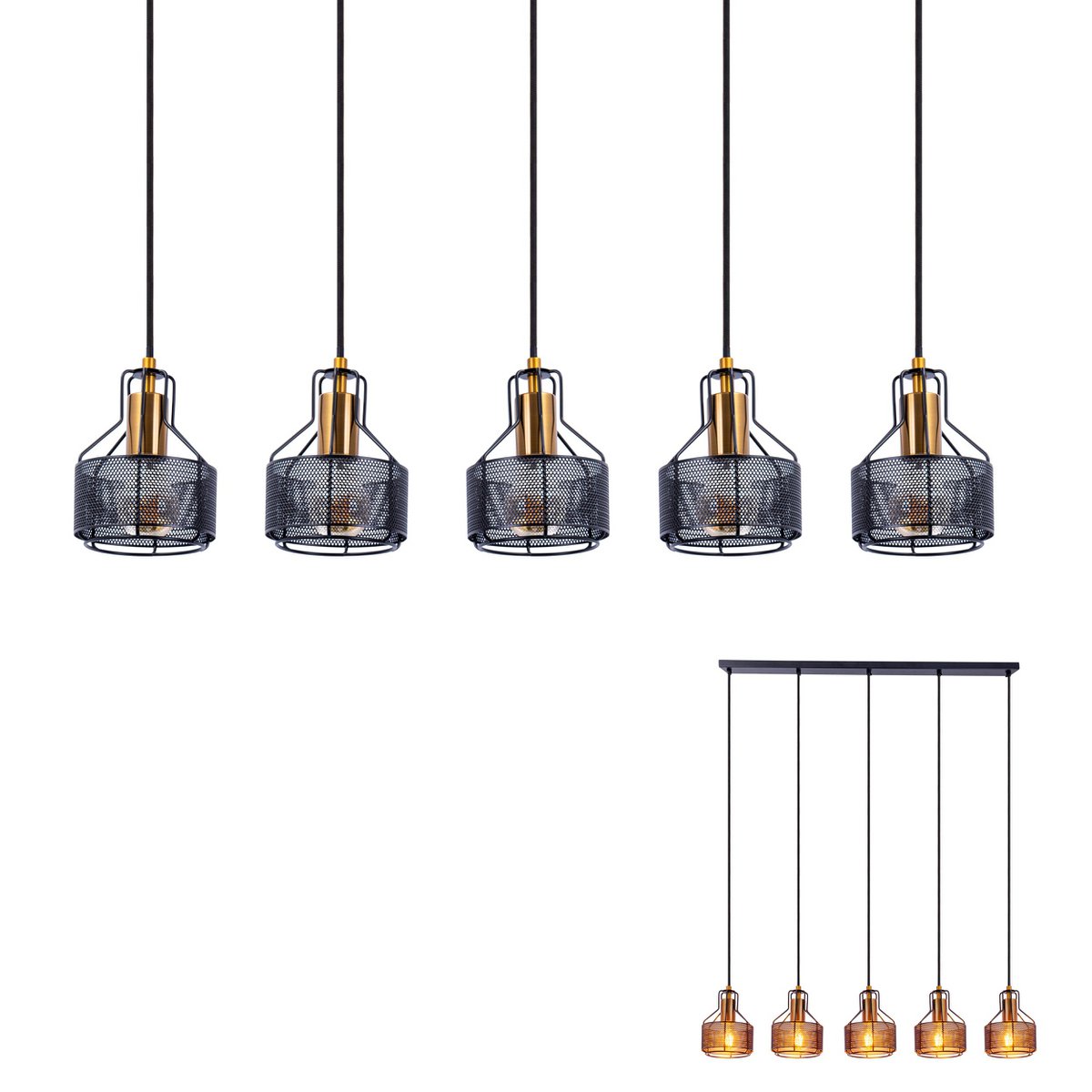 Hanglamp Foro 5-Lichts Zwart/Goud - 96 cm (E27)