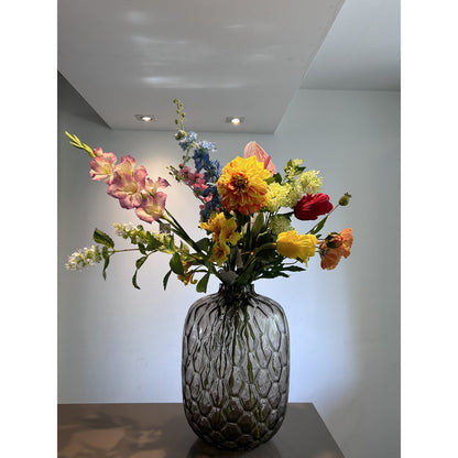 Zijden bloemen boeket met vaas multicolor