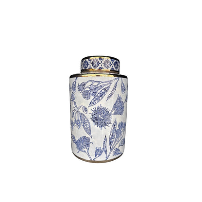 Porseleinen gemberpot Aline blauw/wit