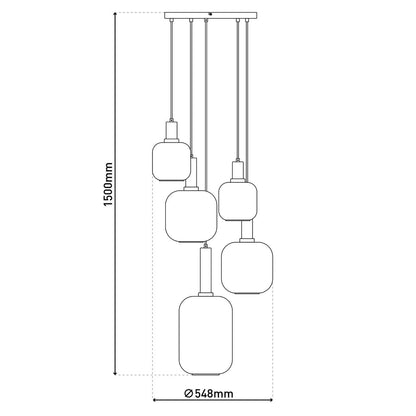 Hanglamp Fumo 5-Lichts Zwart/Glas (E14)
