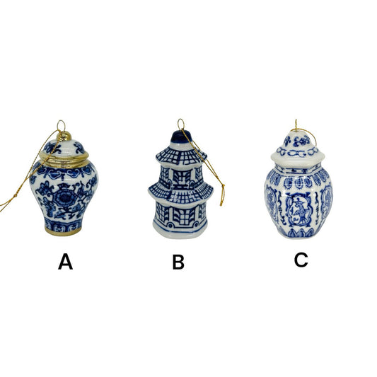 Porseleinen kersthanger Mini blauw-wit