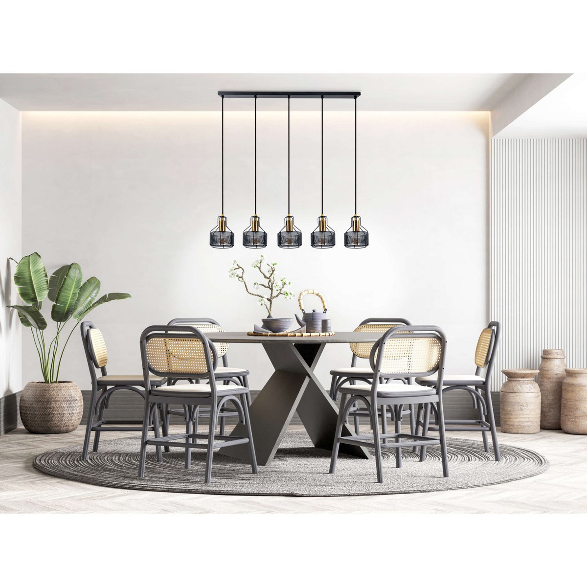 Hanglamp Foro 5-Lichts Zwart/Goud - 96 cm (E27)
